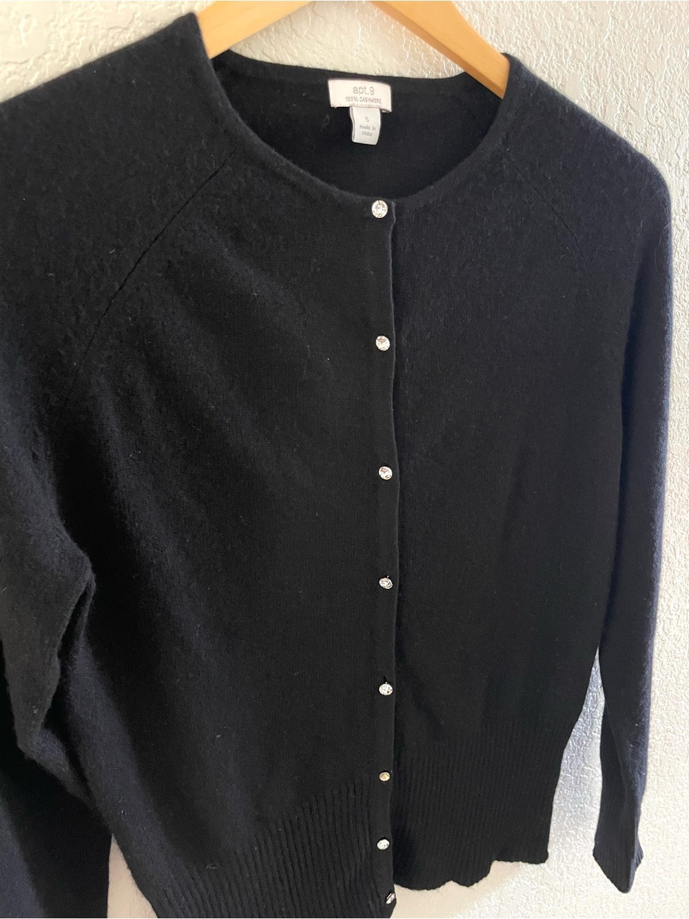 Black Cashmere Cardigan Sweater with Rhinestone Buttons Sz Small - Luxury Glam - Picture 4 of 12